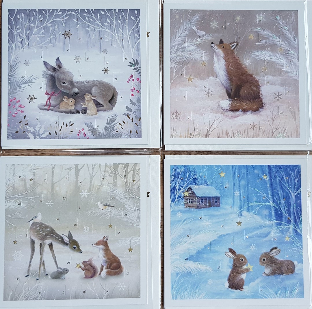 Luxury Christmas Card Wildlife Advent Calendar Card Fox Deer Bunnies