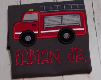 Fire Truck Embroidered Birthday Shirt