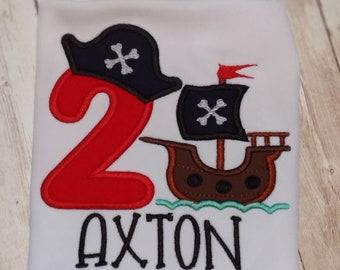 Toddler Embroidered Pirate Ship Birthday Shirt