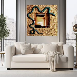 Exclusive Gold Frame Handmade Mirror with Snake Design, Unique Luxury Decorative Large Vanity Mirror 90 x 90 cm
