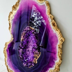 Large Amethyst Geode Painting: Resin Crystal Wall Art with Gold Leaf