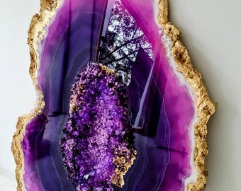 Large Amethyst Resin Geode Painting - Original Epoxy Artwork for a Stylish Home, Resin Geode Wall Art, Housewarming gift