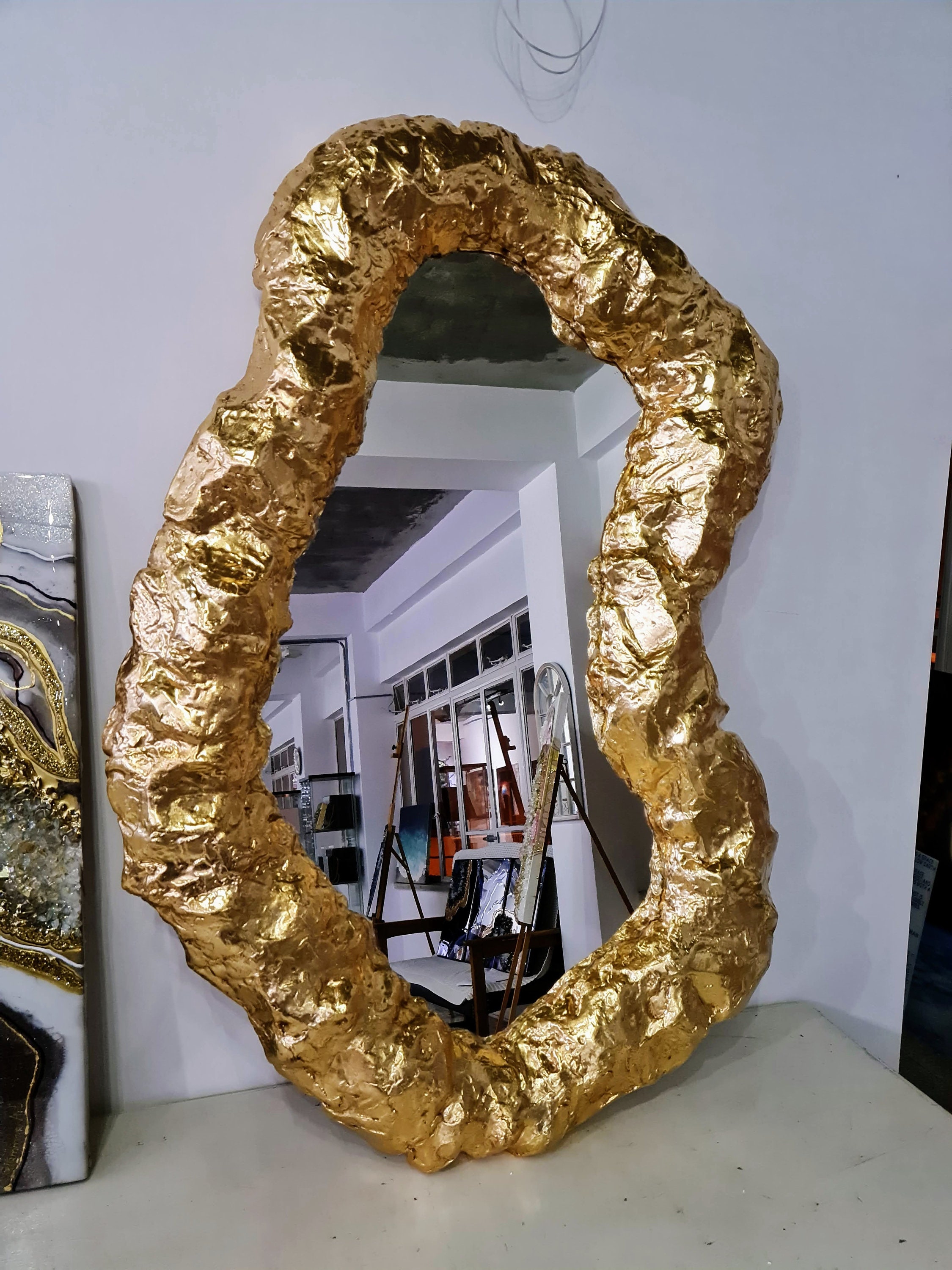 Large Gold Mirror Asymmetrical Wall Mirror Gold Frame Full Etsy