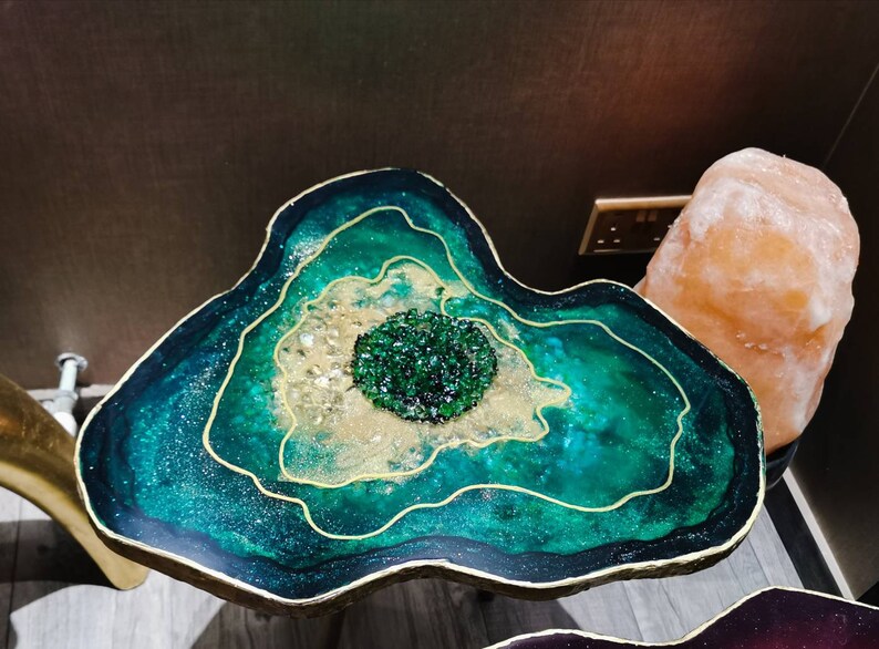 Green Emerald Geode Epoxy Table