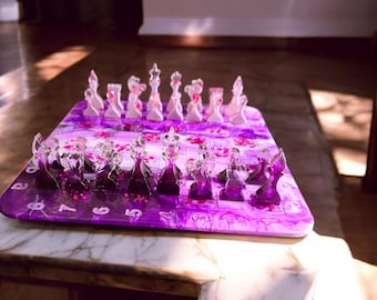 Handmade Violet and White Resin Chessboard – Modern Minimalist Decor