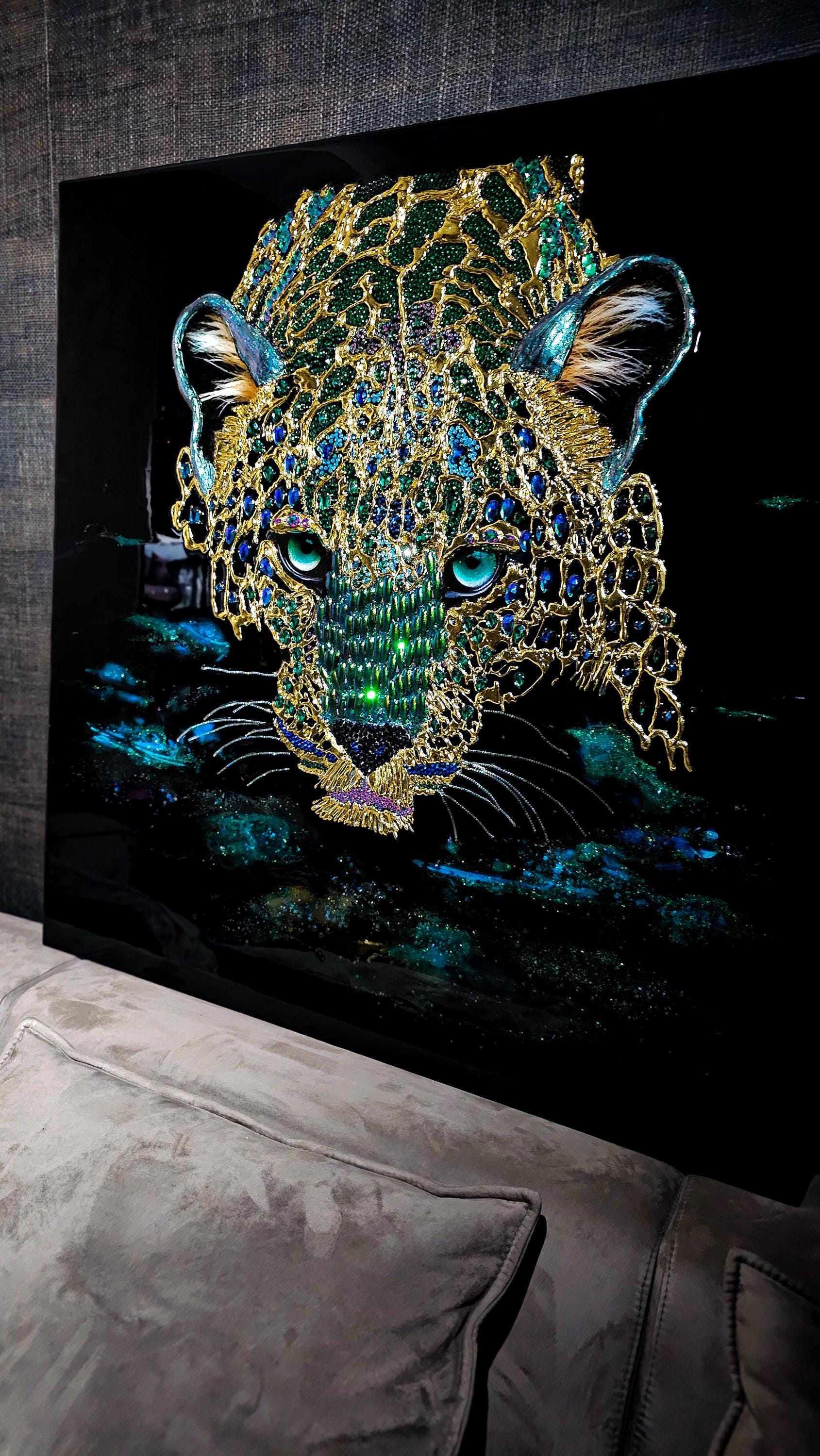 Crystal Leopard Painting: Luxury Rhinestone Embellished Wall Art - Etsy