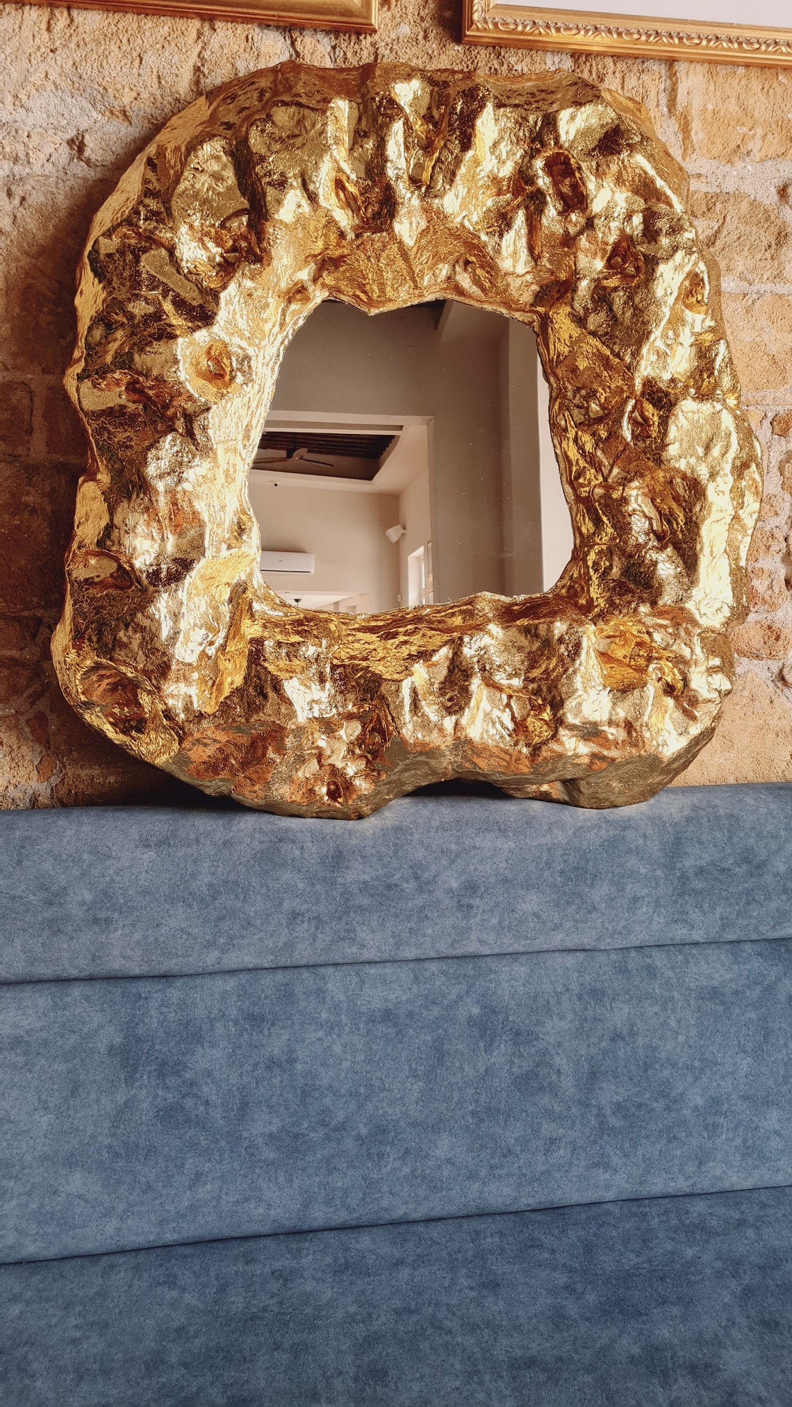 Gold Leaf Mirror Geode Gold Mirror Unique Shape Gold Mirror Etsy