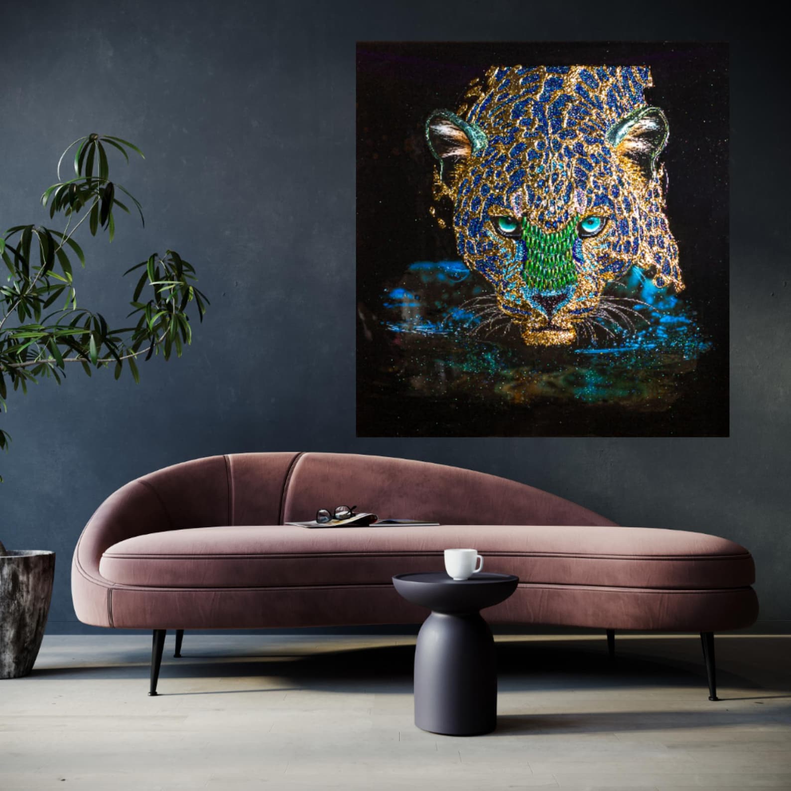 Luxury Leopard Painting: Rhinestone Crystal Embellished Wild Animal ...