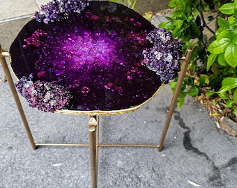 Purple Resin Geode Side Table: Crystal Agate Coffee Table