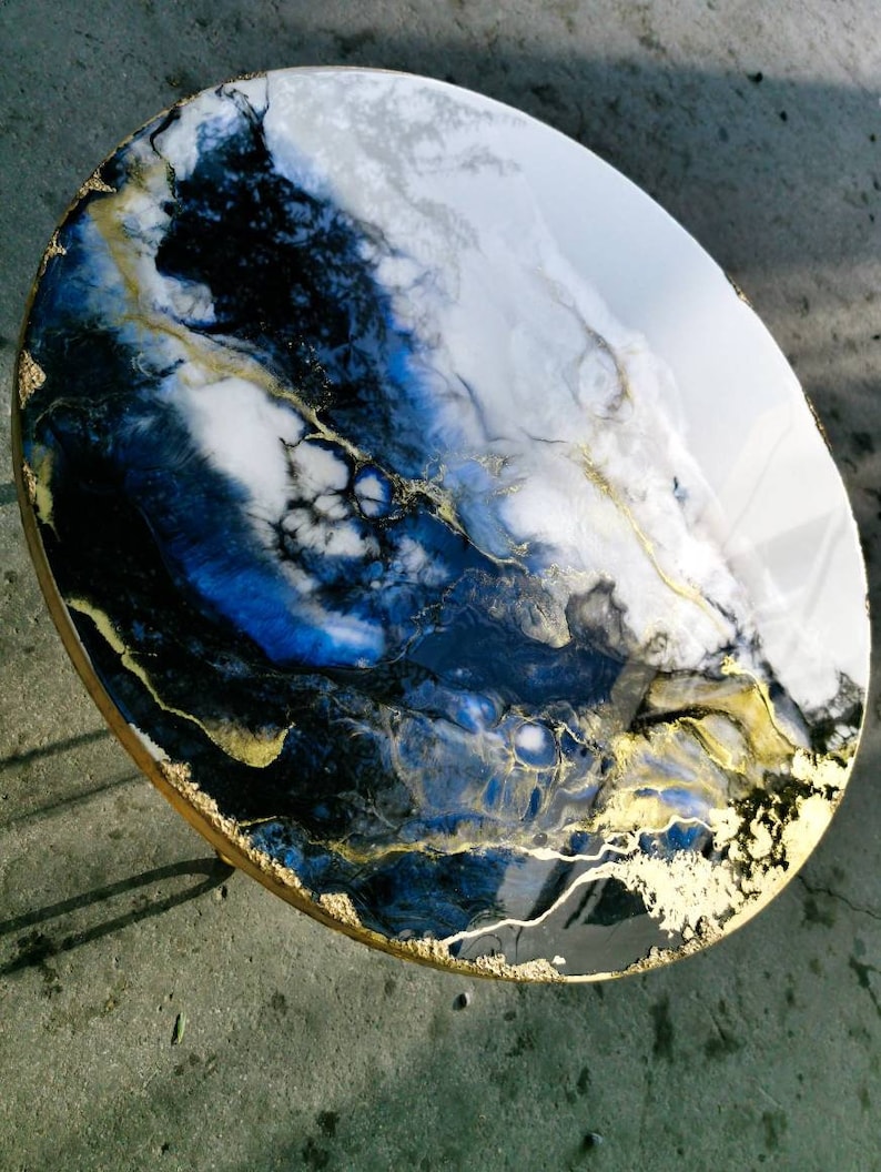 Resin white black and gold table Resin coffee table epoxy Etsy