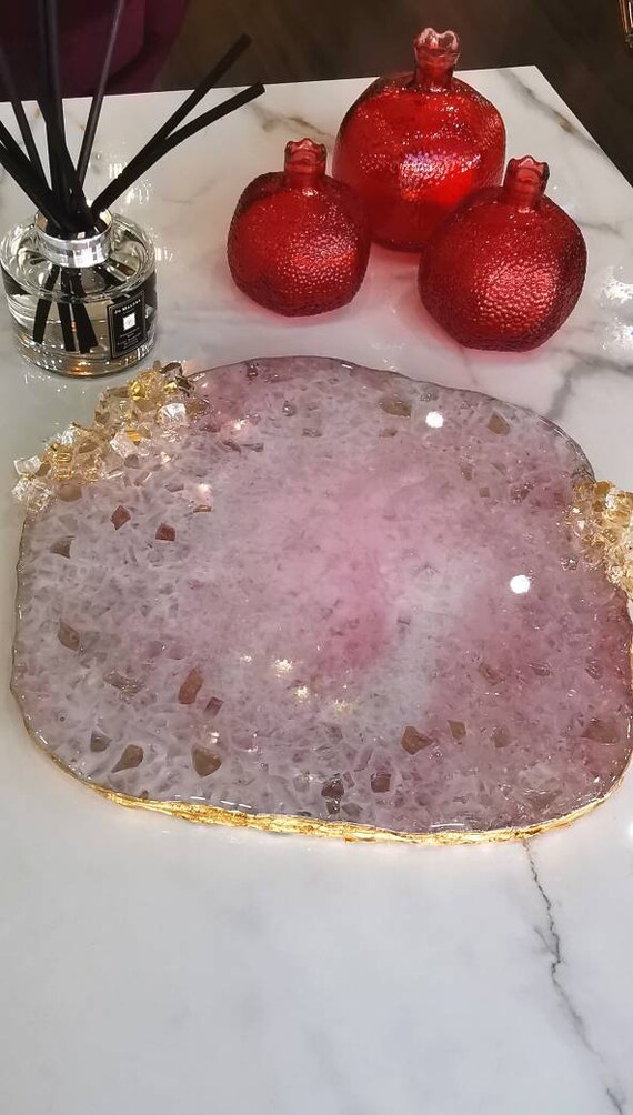 Decorative Resin Pink Tray Resin Tray Resin Marble Tray Etsy