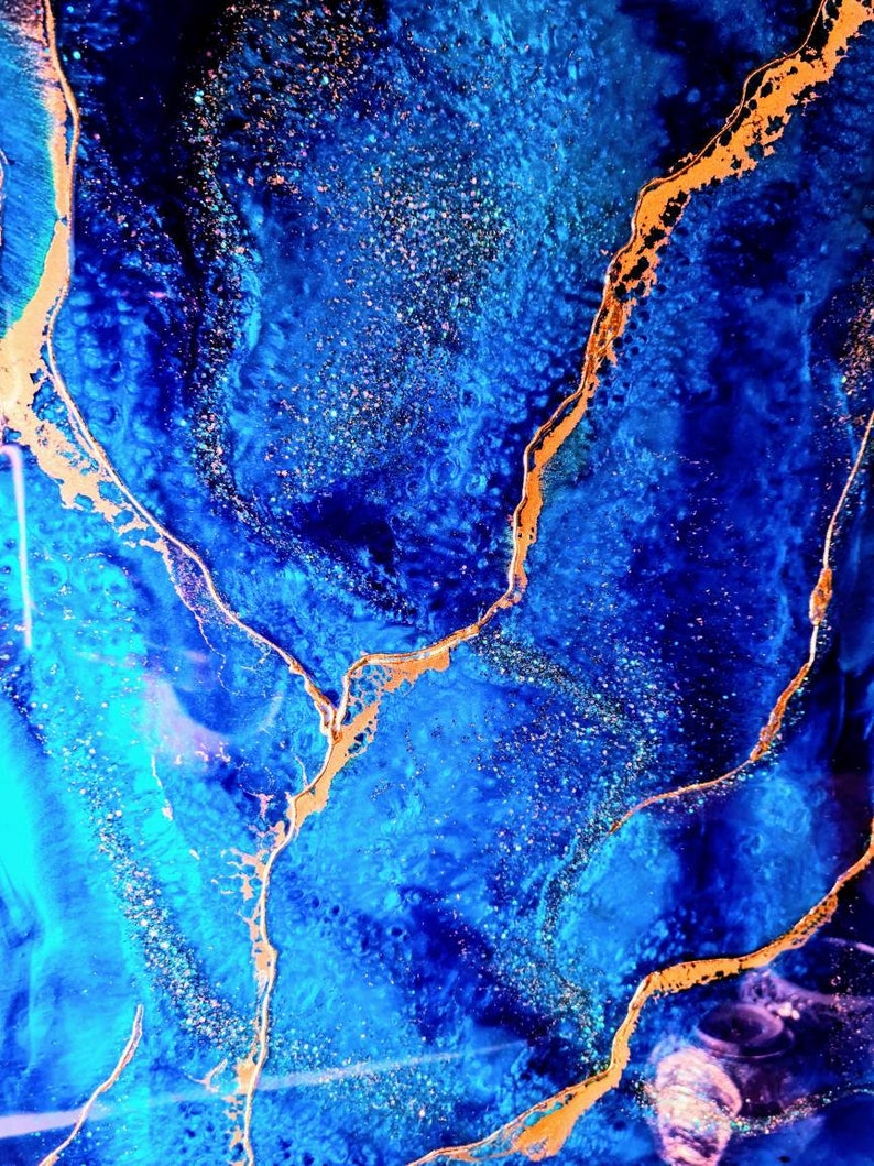 Blue Wooden Tray Coffee Table Tray Custom Serving Resin Etsy