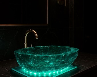 Handcrafted Resin Green Sink , Handmade Bathroom Vessel Basin, Modern Countertop Wash Bowl
