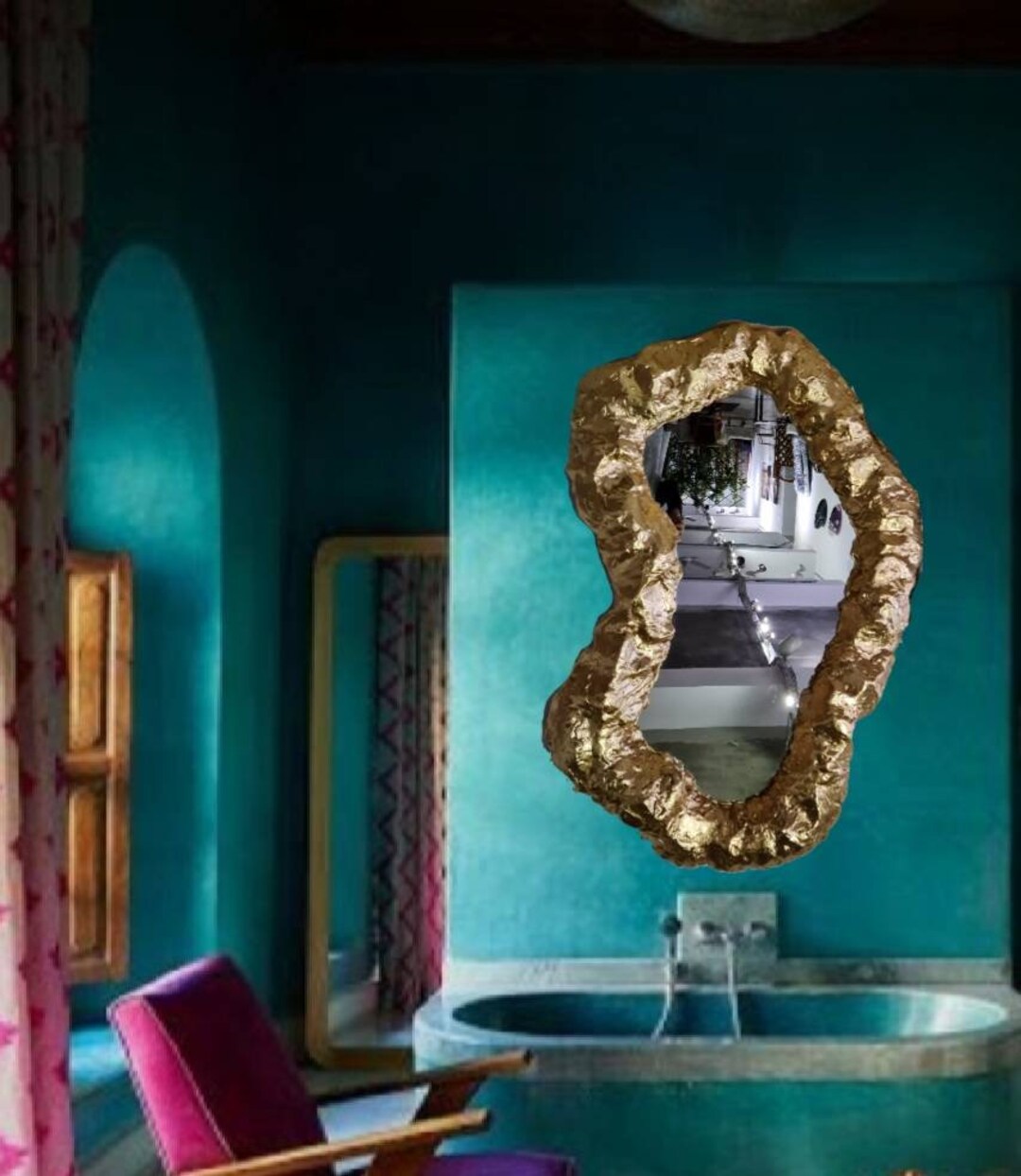 Large Gold Mirror Asymmetrical Mirror Gold Framed Modern Etsy