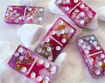 Handmade Pink Sea Resin Domino Set: Luxury Ocean Theme Game