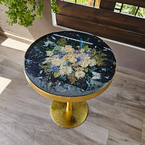 Konservierter Blumenharz-Tisch, einzigartiger trockener Blumen-Kaffeetisch, künstlerisches Hauptgeschenk-Blumenmuster