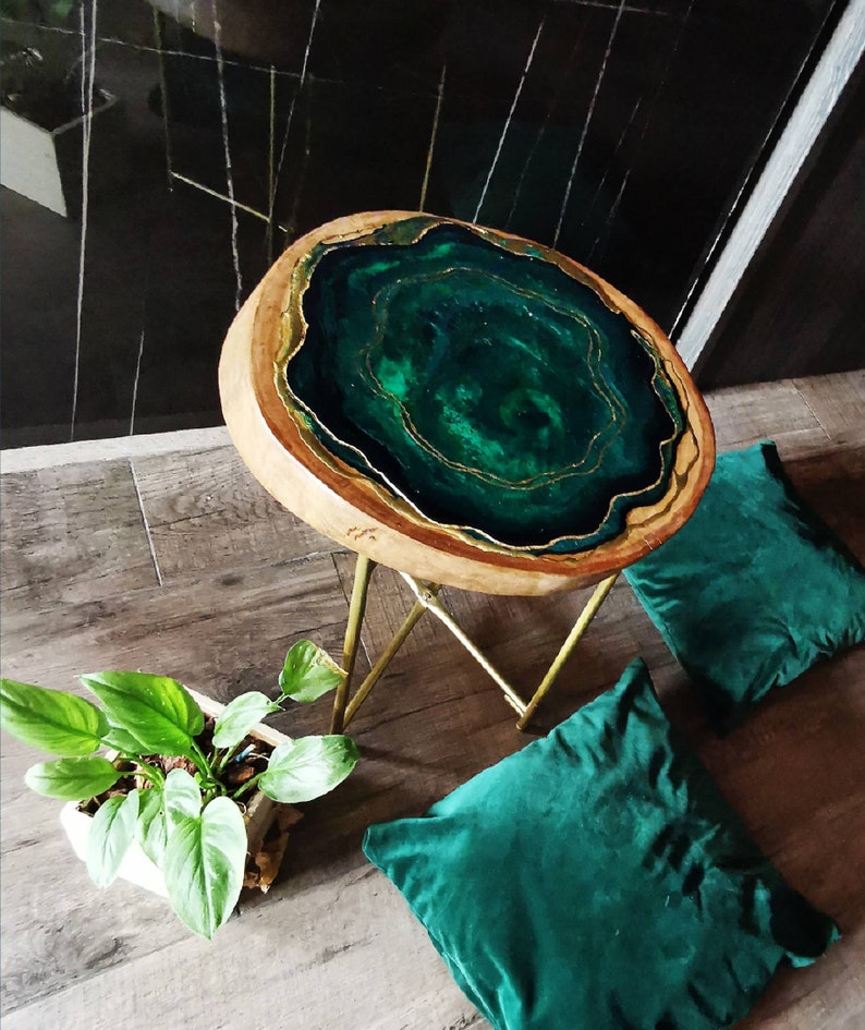Malachite Geode Wooden and Resin Coffee Table