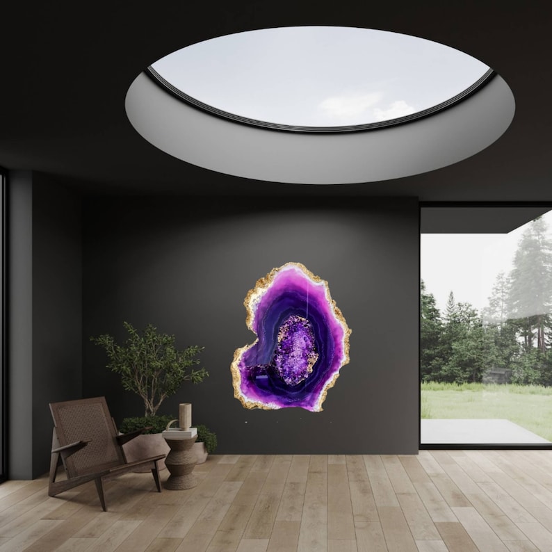 Großes Amethyst-Harz-Geode-Gemälde Original-Epoxid-Kunstwerk für ein stilvolles Zuhause, Resin-Geode-Wandkunst, Geschenk zur Wohnungserwärmung Bild 10