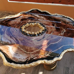 Unique irregular epoxy coffee table, Resin brown marble coffee table, Geode resin side table, Asymmetrical living room sofa table, geode art