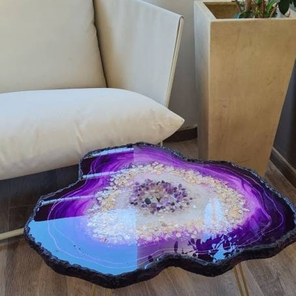 Geode amethyst coffee table, Custom epoxy table , Unique live edge resin table, Agate side table, Modern bedroom high end table, geode table