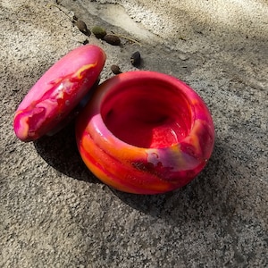 Neon Pink Jesmonite Trinket Box: Round Ceramic Jewelry Holder