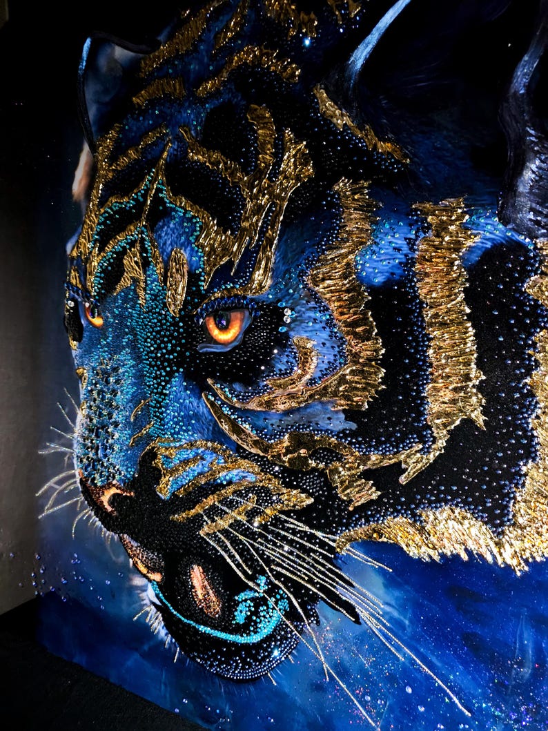 Tiger Rhinestone Rhinestone Tiger Painting: Gold Leaf Mixed Media Wall Art - Etsy