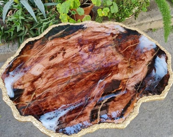 Marble brown epoxy table, irregular edges resin coffee table, modern resin table, large coffee table, epoxy coffee table for living room