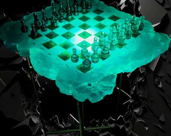 Handmade Luminous Resin Chess Set | Gold Leaf Epoxy Chessboard