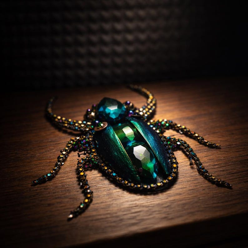 Jeweled Green Scarab Beetle Wall Art, Miniature Painting, Gold Framed Insect Artwork, Gothic Decor image 10