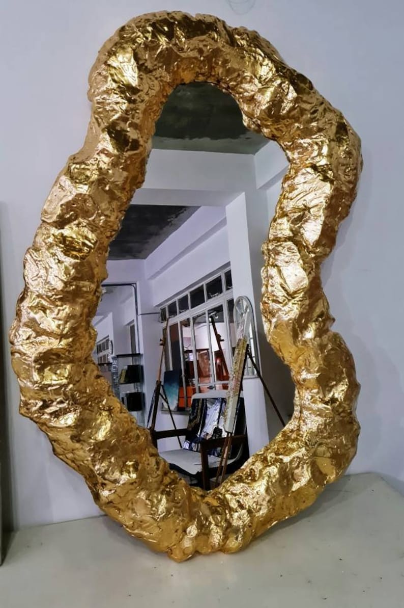 Large Gold Mirror Asymmetrical Wall Mirror Gold Frame Full Etsy