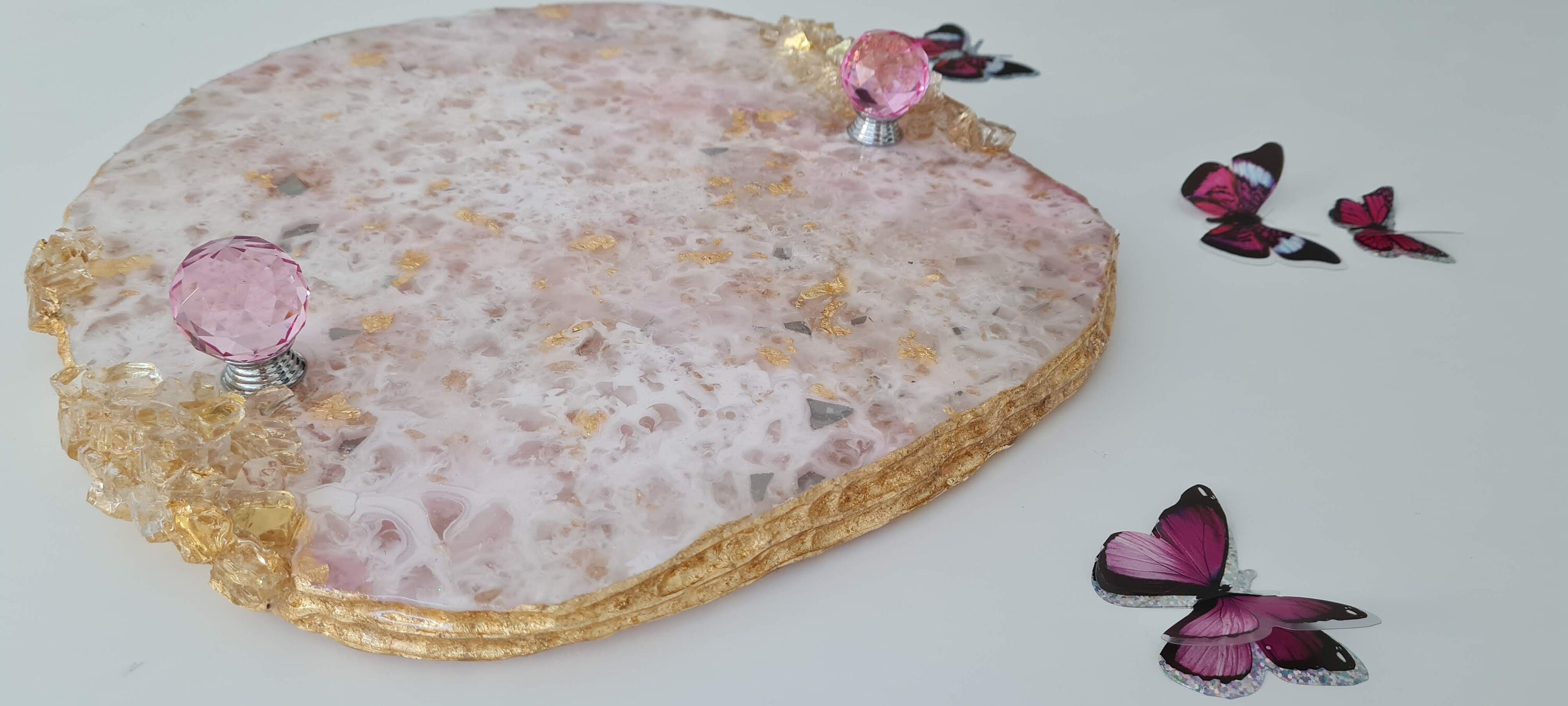 Pink Resin Tray Crystal Jewelry Tray Live Edge Trinket Tray Etsy
