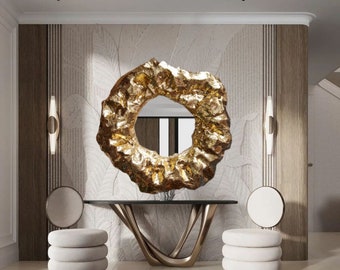 Opulenter großer Spiegel mit Goldrahmen, tolles Jubiläumsgeschenk, asymmetrisches Spiegel-Wanddekor