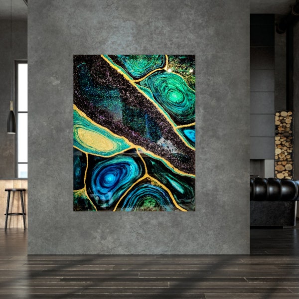 Geode Crystal Agate Peinture moderne abstraite, Peinture en résine, Art mural Geode, Grande oeuvre en résine pour l'intérieur de la maison, Cadeau spécial