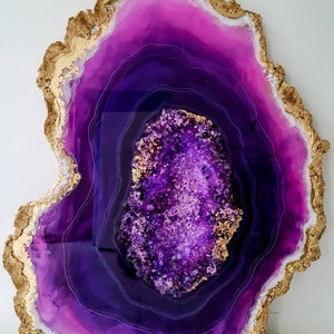 Großes Amethyst-Harz-Geode-Gemälde Original-Epoxid-Kunstwerk für ein stilvolles Zuhause, Resin-Geode-Wandkunst, Geschenk zur Wohnungserwärmung Bild 7