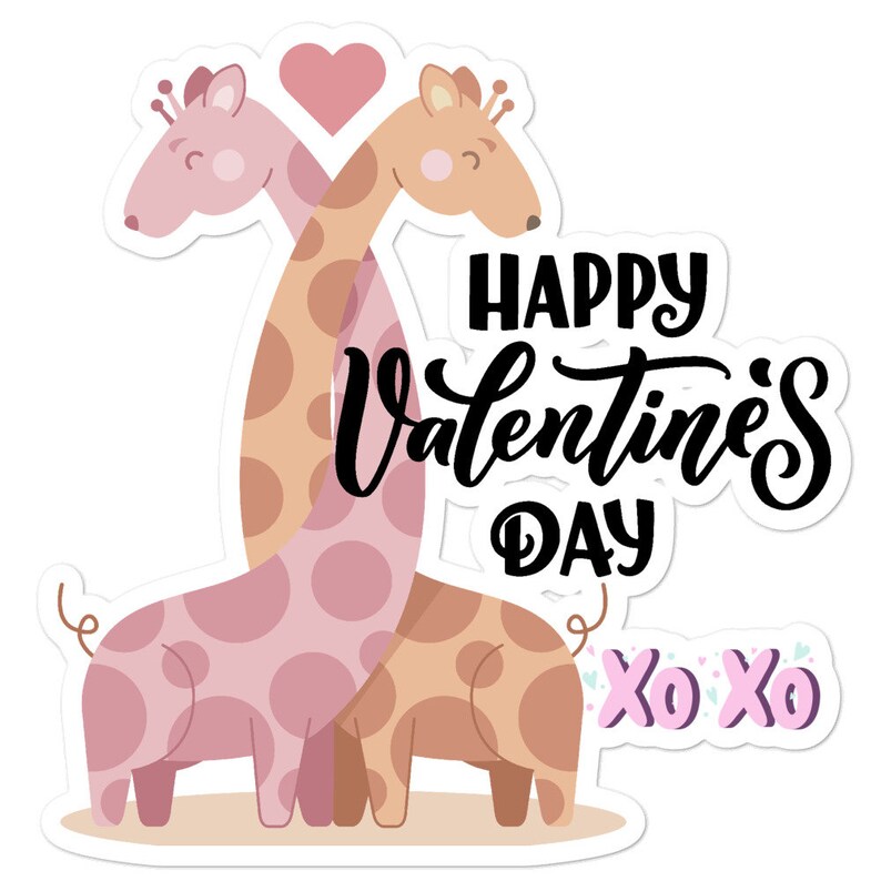 Happy Valentine's Giraffes Sticker Valentine's Day | Etsy