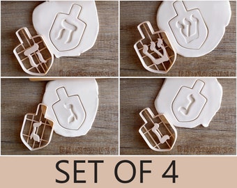 Set of 4 Hanukkah Dreidel Jewish Hebrew Nun Gimel Hei Shin Cookie Cutter Pastry Fondant Dough Biscuit