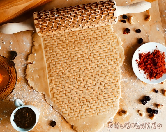 エンボスローラー四角柄木製麺棒花柄クッキークッキングハロウィン