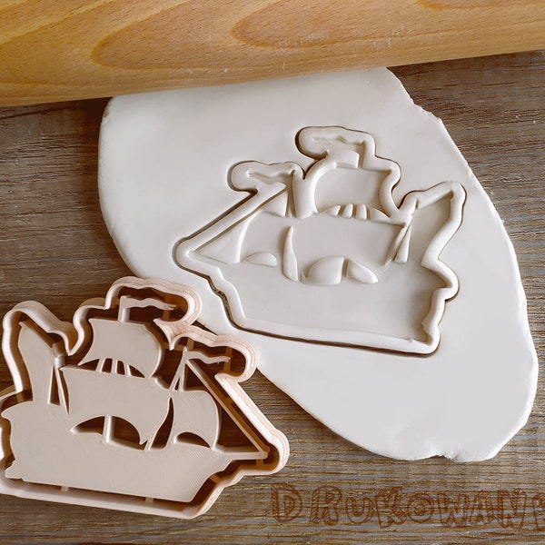 Barco Piratas Mar Océano Agua Vela Capitán Medieval Fantasía RPG Cortador de Galletas Pastelería Fondant Masa Galleta