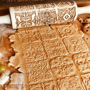 Traditional Pattern Rolling Pin Embossed, Cookies, Cookie, Roller, Laser Engraved, Gift, Christmas, Fondant, Dought, Biscuit, Pastry