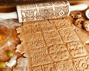 Traditional Pattern Rolling Pin Embossed, Cookies, Cookie, Roller, Laser Engraved, Gift, Christmas, Fondant, Dought, Biscuit, Pastry