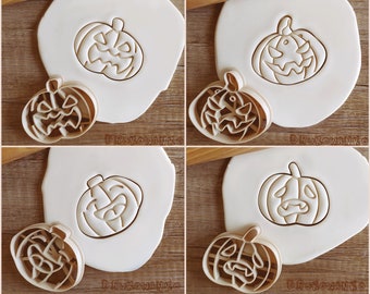 Set de Halloween de 4 calabazas: Calabaza feliz, calabaza terrorífica sonriente, cortador de galletas Jack-o'-lantern. Ideal para repostería, fondant, masa y galletas.