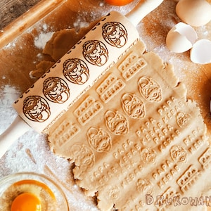 Rodillo personalizado con nombre de empresa grabado en relieve, galletas, rodillo, grabado láser, regalo, Navidad, fondant, masa, bizcocho, pastelería