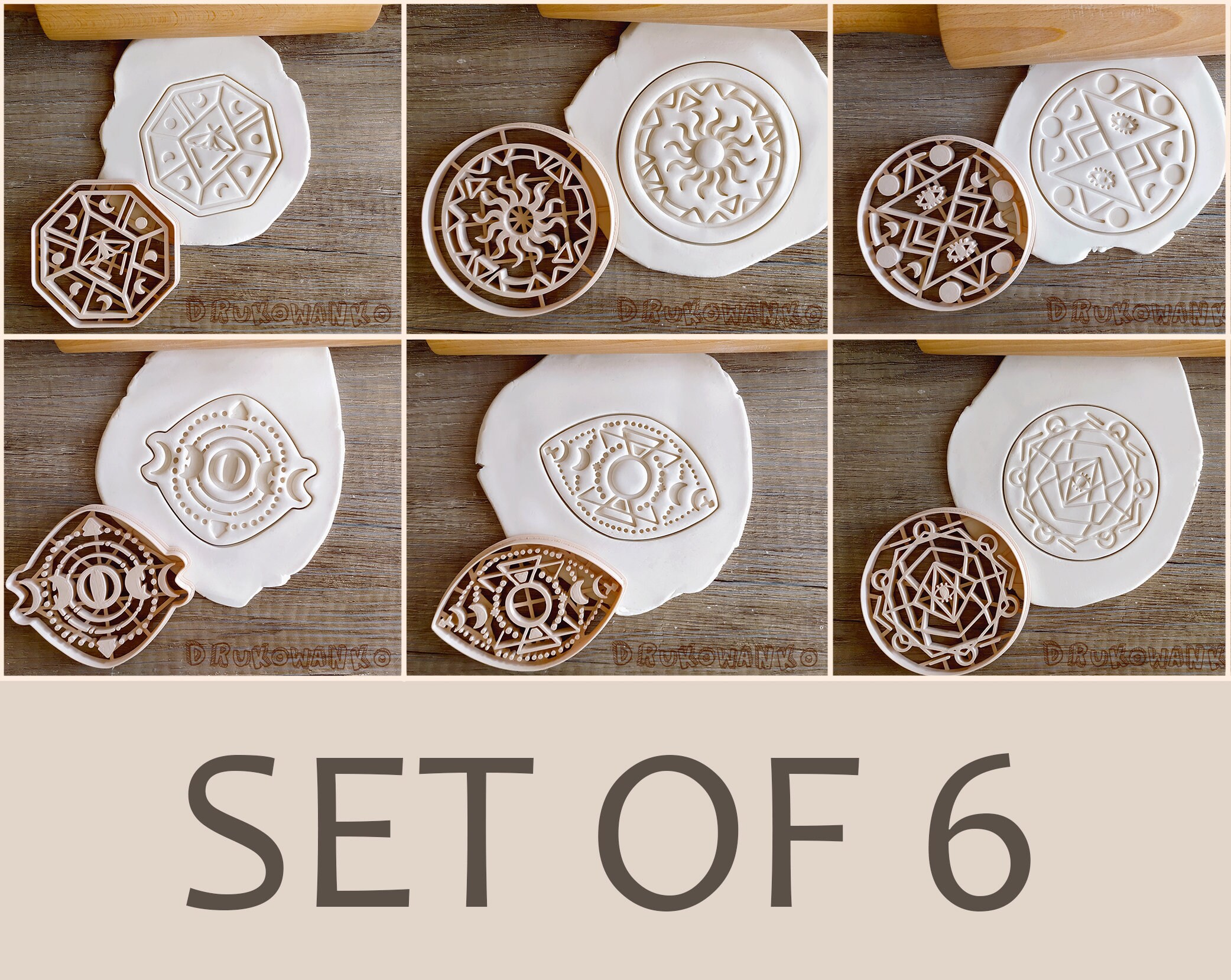Big Set of 6 Witch Nordic Signs Symbols Magic Magical Fantasy Runes Spells Mystic Decorations Cookie Cutter Pastry Fondant Dough Biscuit