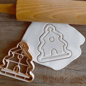 Pan de jengibre Iglesia Catedral Navidad Papá Noel Nieve Cortador de galletas Pastelería Pasta de azúcar Galleta