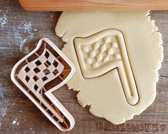 Cortador de galletas de carreras de velocidad de coches de Fórmula 1 con bandera a cuadros para pasteles, fondant y masa de galletas