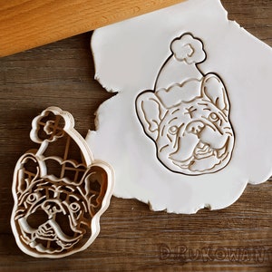 Bulldog francese Natale Bull Dog Cappello Babbo Natale Tagliabiscotti Pasticceria Fondente Pasta Biscotto