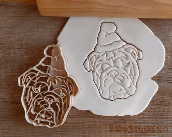 Bulldogge Weihnachten Mütze Stier Hund Haustier Tier Zuhause Freund Cookie Cutter Gebäck Fondant Teig Keks