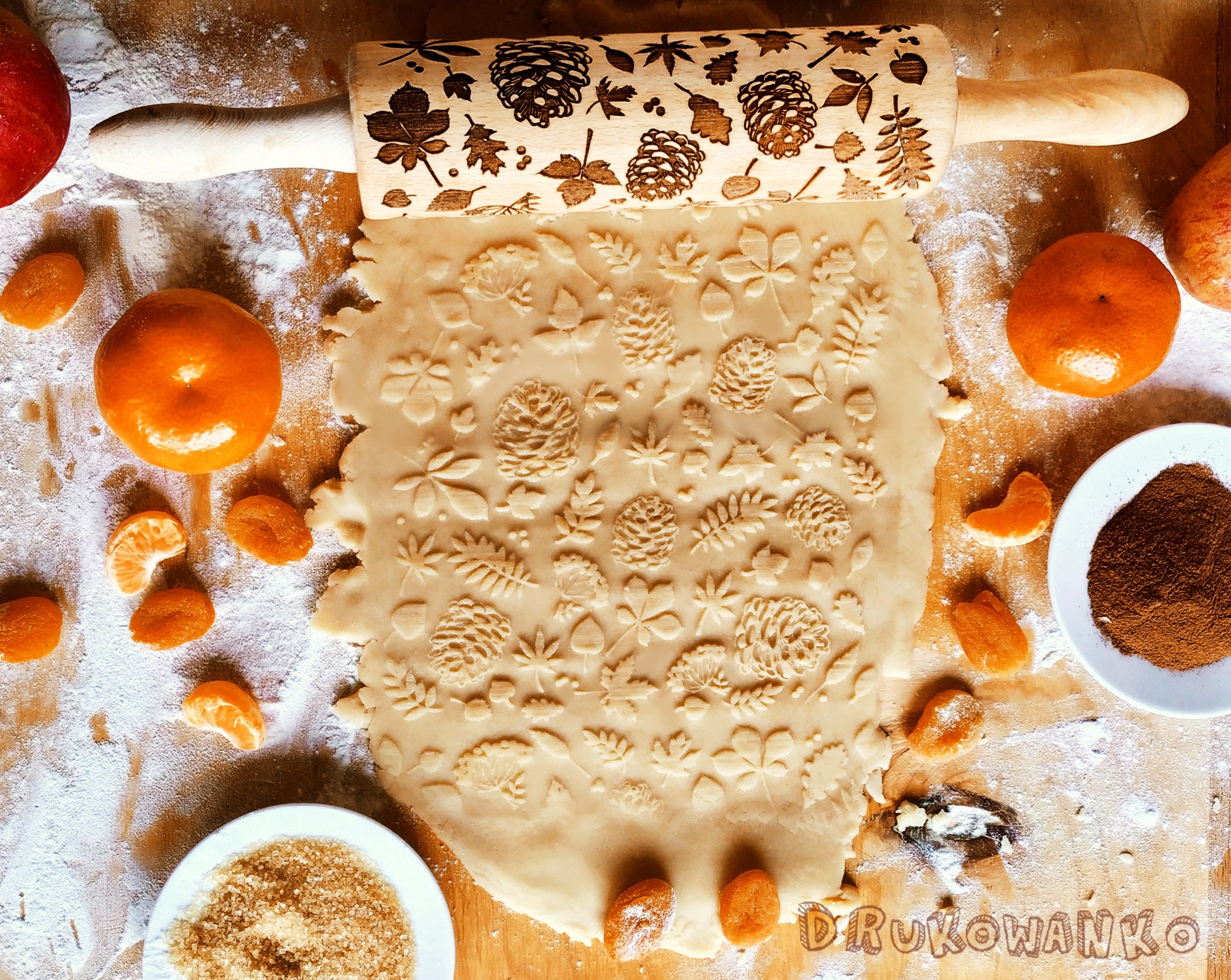 Rouleau à Pâtisserie En Bois Avec Motifs De Noël En Relief - Longueur 35 Cm, Motif 16,5 Cm - Parfait Pour Biscuits, Fondant, Pâte à Pizza