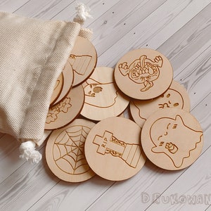 Halloween 10 pairs Scary Pumpkin Ghost Wooden Memory Game Matching Little Kid Toddler Educational Learning Montessori Homeschooling Children