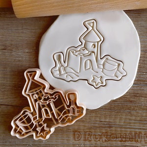 Sand Castle Beach Kid Rakes Children Play Beautiful Doodle Cute Cookie Cutter Pastry Fondant Dough Biscuit